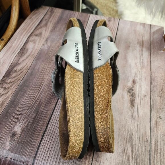 Birkenstock Silver Slide Sandals with‎ Cork Footbed Sz L9 M7 - Picture 7 of 13